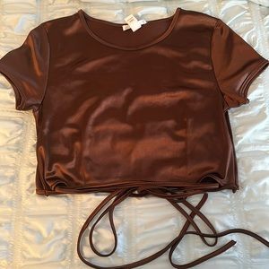 Brown satin crop top